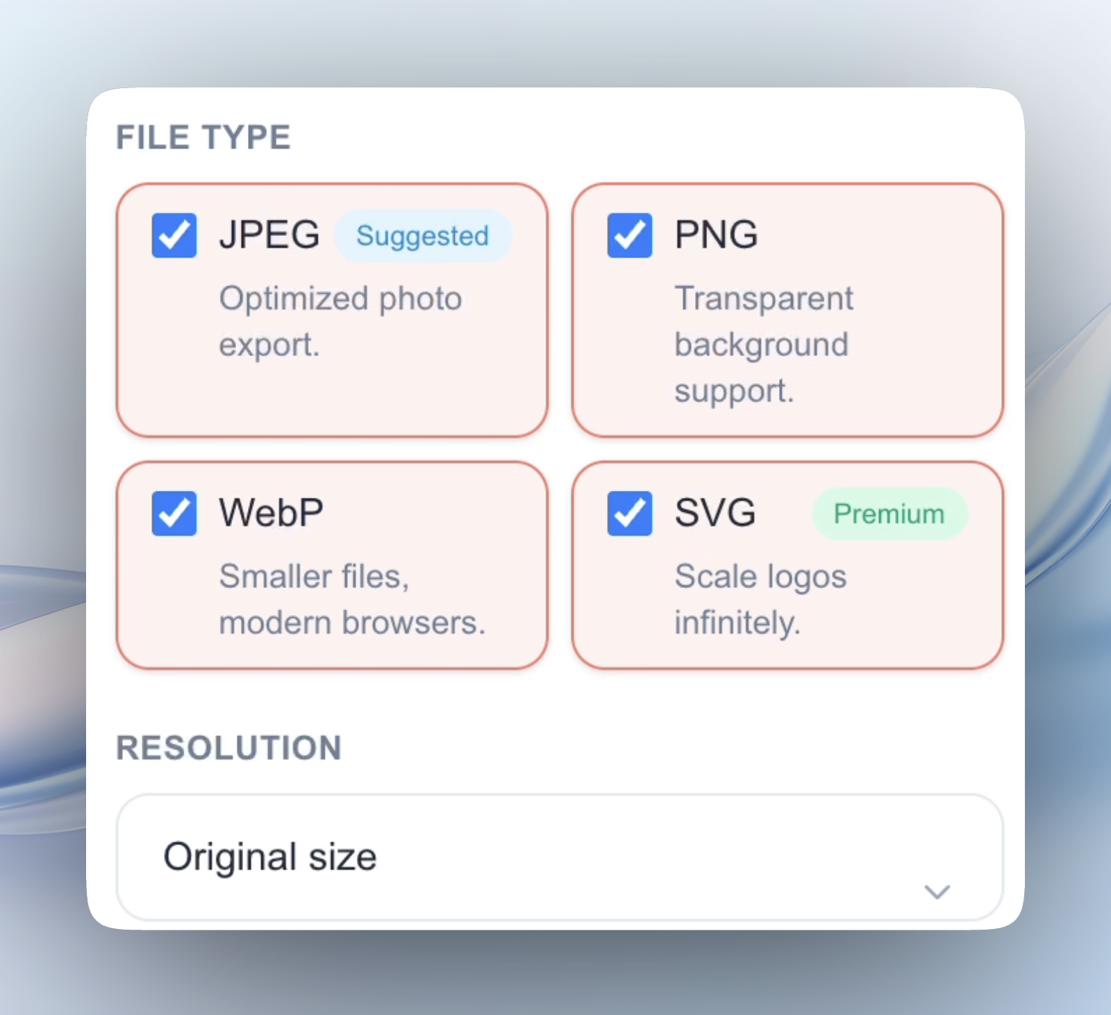Export handoff options screenshot